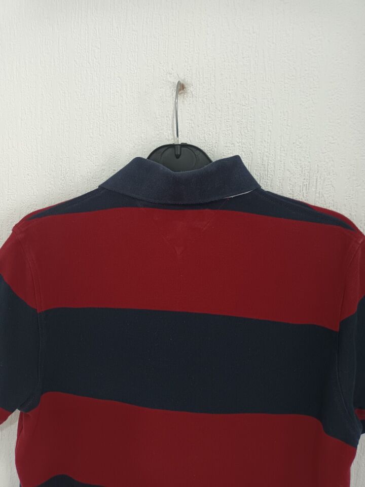 Tommy Hilfiger Men’s Red & Navy Striped Collared Short Sleeve Polo Size ...